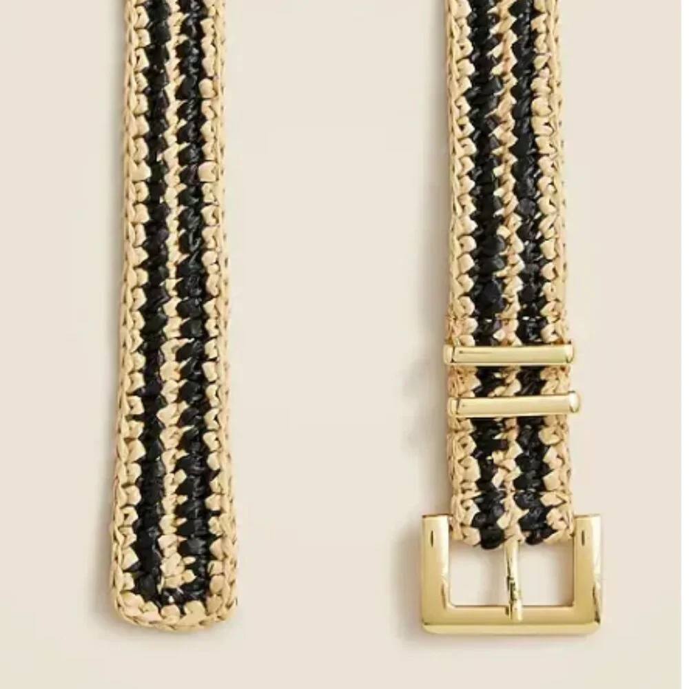 J.Crew Woven Square Buckle Belt – Stripe Natural/Black – XS/S – NWT - Picture 2 of 2